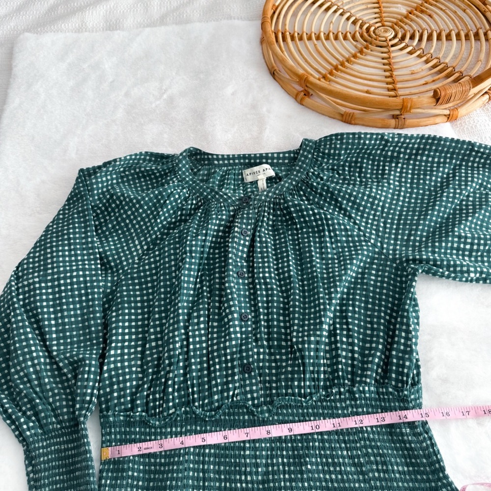 Apiece Apart La Ventura Maxi Dress Green Smocked Long Sleeves Mini Gingham - Picture 10 of 11